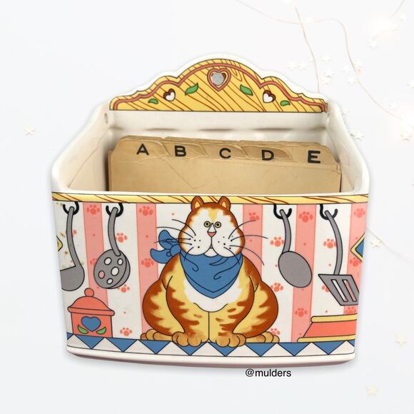 Vintage Artsy Lisa Berette Fat Orange Kitty Cat Recipe Card Holder Made in Japan - Picture 1 of 14